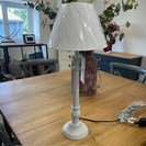 WOODEN GREY TABLE LAMP WITH CREAM SHADE