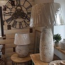 STONE EFFECT CERAMIC LAMP WITH LINEN SHADE